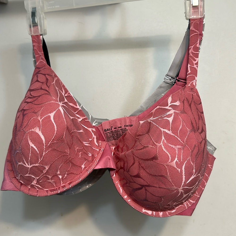 Bali style 0085 Size 36D. Pink, silver, black. 3 bra set.